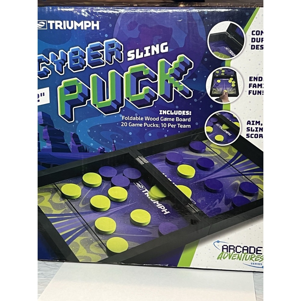 Triumph Arcade Adventures Tabletop Cyber Puck Sling Game Wooden Folding Board 22